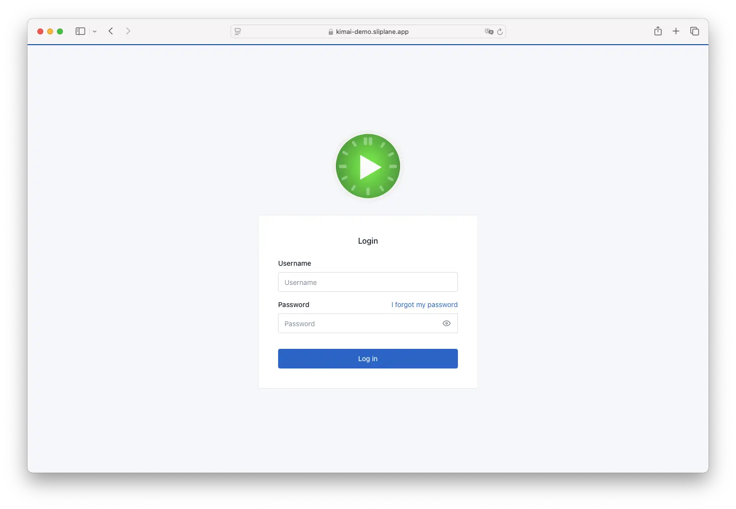 Kimai login page